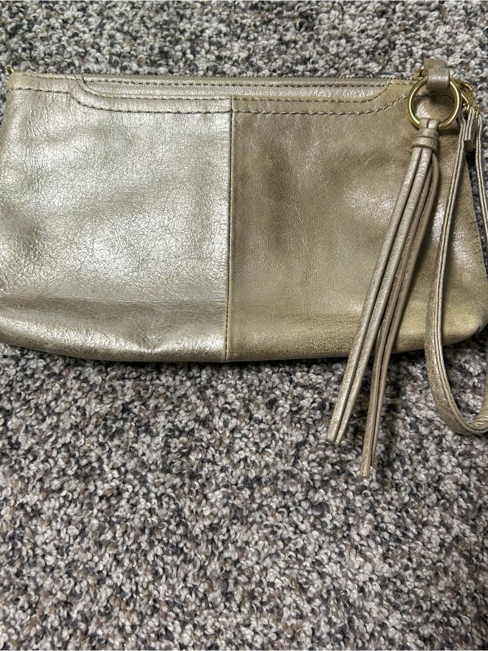 HOBO Metallic Leather Wristlet Clutch Wallet Zippered Card Organizer Large Pouch